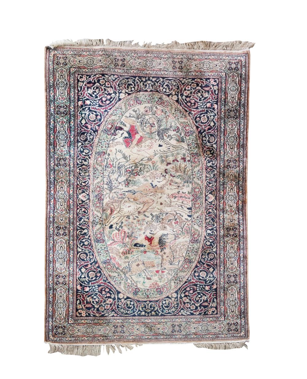 Appraisal: PERSIAN PICTORIAL RUGdepicting a hunt scene within a floral double