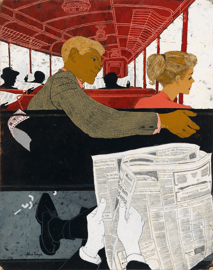 Appraisal: PHIL HAYS Couple on a Train Gouache on board x