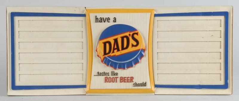 Appraisal: Plastic Dad's Root Beer Menu Board Description Mounted on board