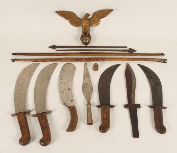 Appraisal: Lodge ceremonial weapons wooden handleed knives with metal blades one