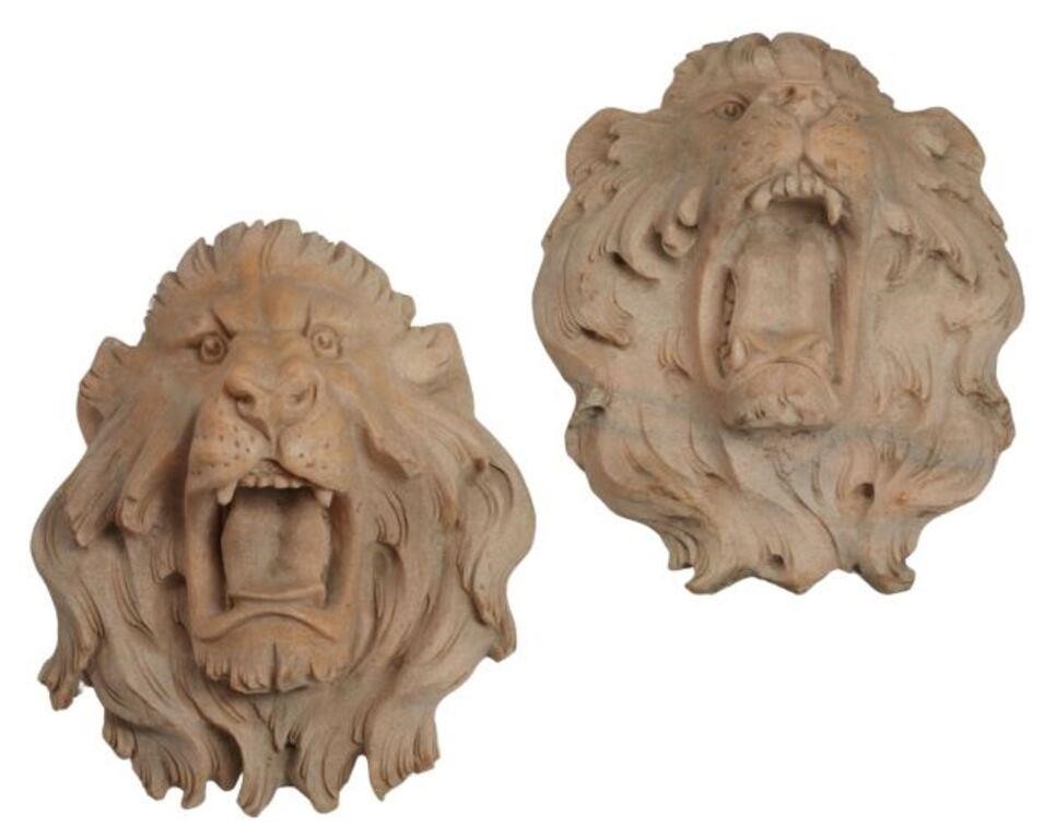 Appraisal: lot of Carved marble lion masks approx h w d