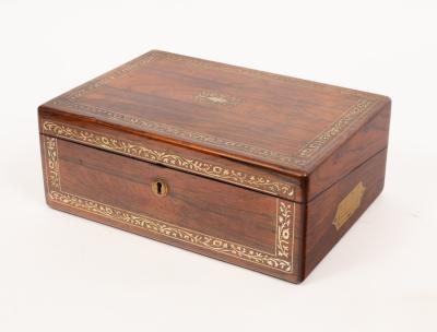 Appraisal: A Regency rosewood writing box inlaid mother-of-pearl with a fitted