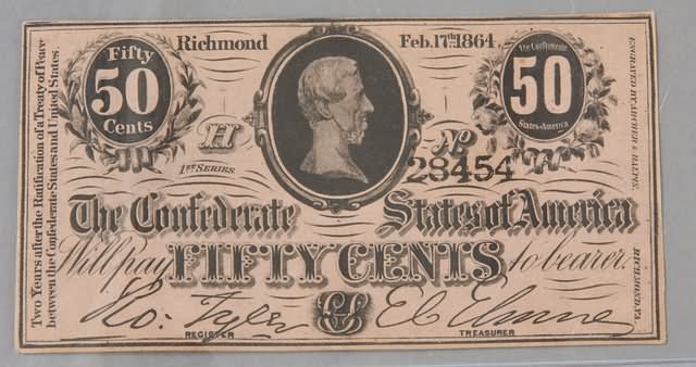 Appraisal: Fifty cent Confederate note February issue Friedberg CS- Uncirculated S