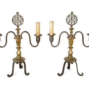 Appraisal: A Pair of Steel and Brass Candelabra Converted to Electricity