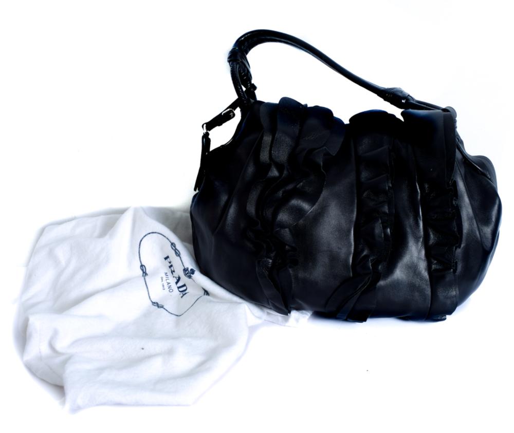 Appraisal: PRADA LAMBSKIN JUMBO RUFFLE BAGPrada lambskin jumbo ruffle bag in