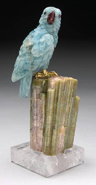 Appraisal: Aquamarine Carving of a Parrot By Peter Mueller A single