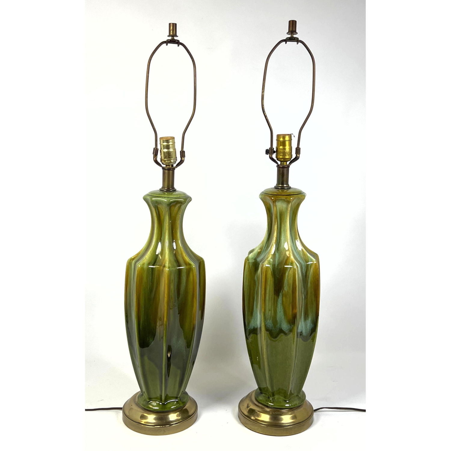 Appraisal: Ombre Green Glazed Pottery Modernist Table Lamps Dimensions H inches