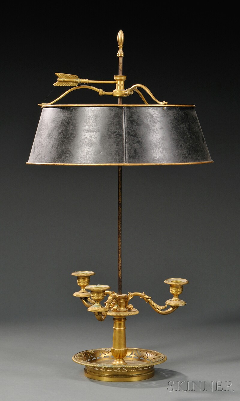 Appraisal: Three-arm Gilt-brass Bouillotte Lamp France th century turned gilt finial