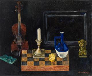 Appraisal: LEV MESHBERG RUSSIAN - Still Life with Chessboard oil on