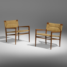 Appraisal: Mel Smilow LOUNGE CHAIRS PAIR USA beech rush h w