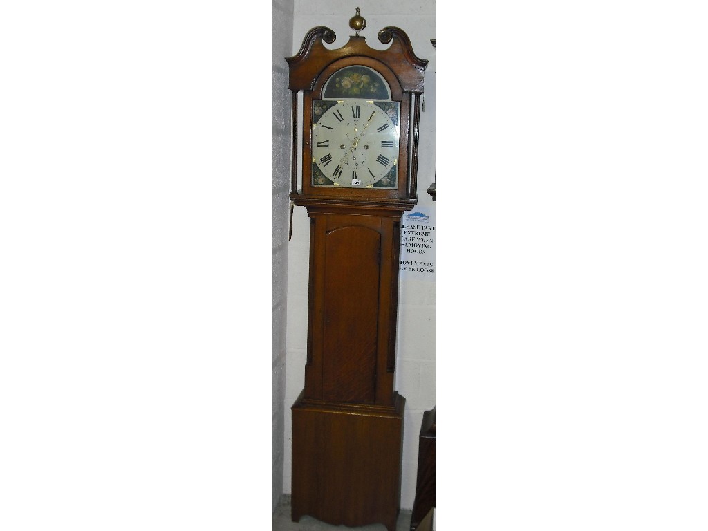 Appraisal: Oak eight day longcase clock the painted arched dial signed