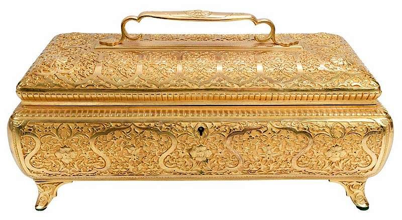 Appraisal: Gilt Bronze Arabesque Designed Box probably French late th century