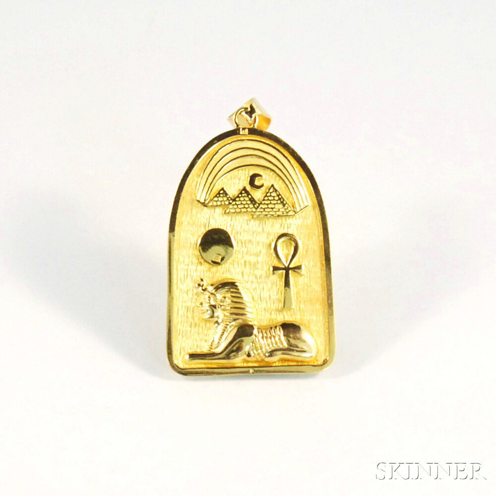 Appraisal: Egyptian kt Gold Cartouche-type Pendant hallmarked the tombstone-shaped pendant decorated