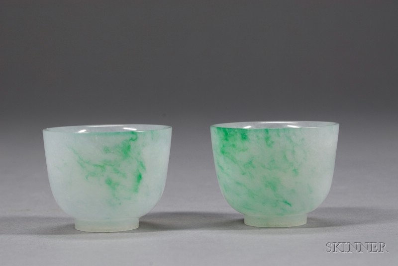 Appraisal: Pair of Jade Wine Cups crystal clear jade with cloudy