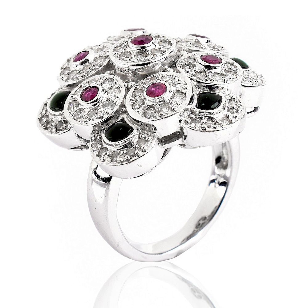 Appraisal: Diamond Ruby Onyx and K Ring Pave Set Diamond Ruby