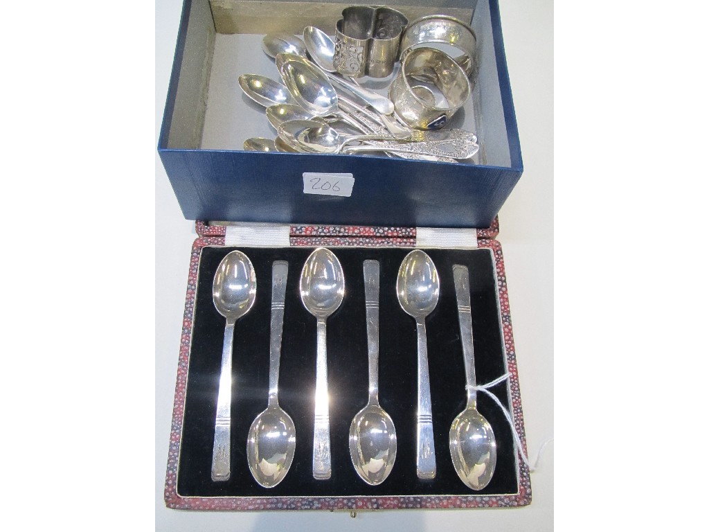 Appraisal: Lot comprising cased set of six silver spoons Sheffield some