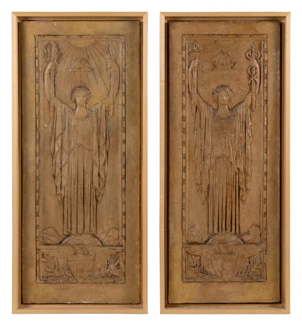 Appraisal: HENRY HERING NEW YORK - PAIR OF BAS-RELIEF PANELS INDUSTRY