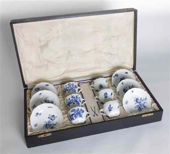 Appraisal: A Meissen Porcelain Cased Demitasse Set each having blue floral