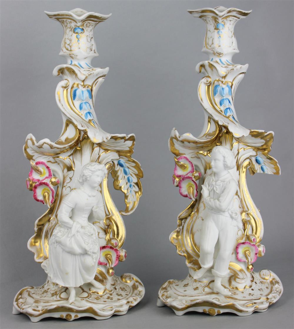 Appraisal: PAIR OF FIGURAL CANDLESTICKS WITH PARIAN BOY AND GIRL with