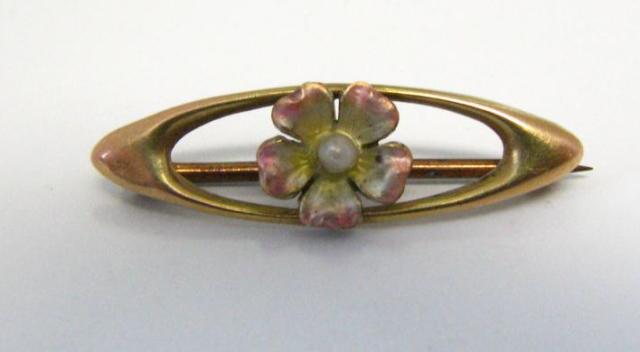 Appraisal: Yellow Gold and Enamel Floral Motif Pin