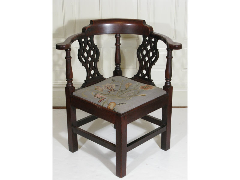 Appraisal: Chippendale Style Corner Chair Centennial mahogany double pierced splat molded