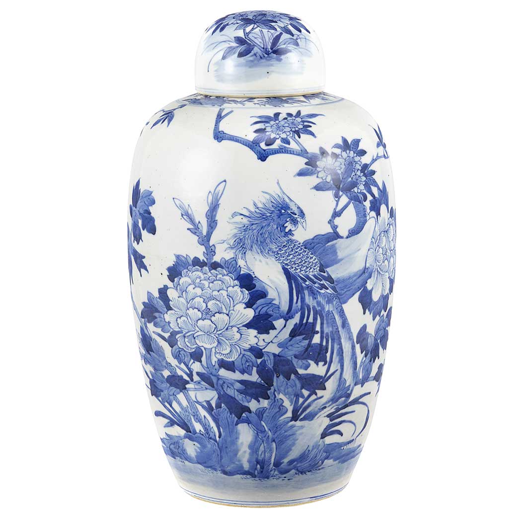 Appraisal: Chinese Blue and White Porcelain Covered Vase Kangxi Period The