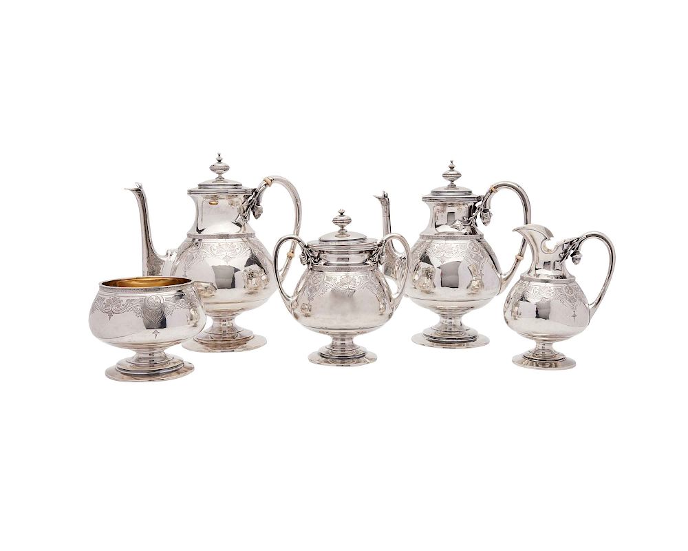 Appraisal: ALBERT COLES Five Piece Coin Silver Coffee and Tea Service