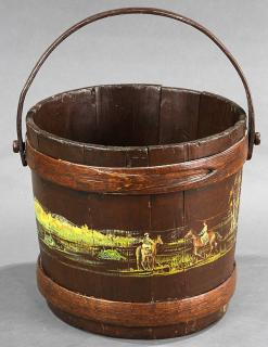 Appraisal: English paint decorated wood log bucket having a hinged handle