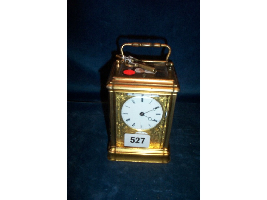 Appraisal: A th century French brass carriage clock with loop handle