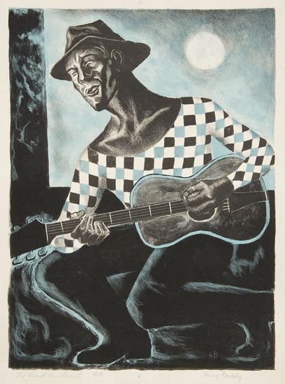 Appraisal: Harry BrodskyThe Blind Guitarist Lithograph printed in colors signed and