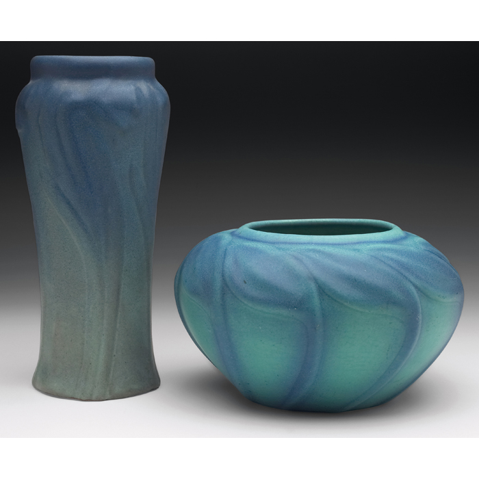 Appraisal: Van Briggle vase daffodil designs blue and green matte incised