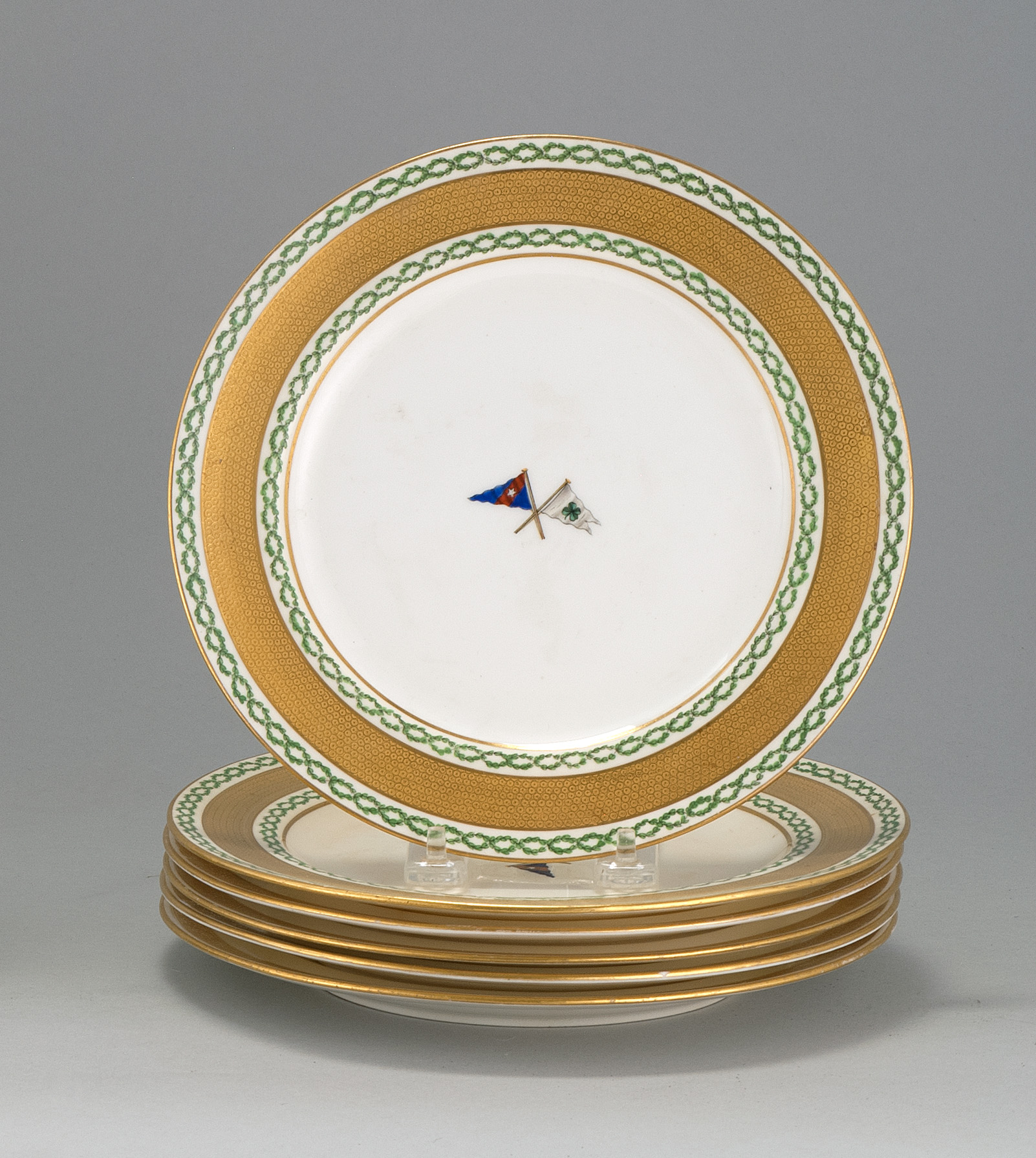 Appraisal: SIX MINTON PORCELAIN PLATES Three with gilt and green foliate