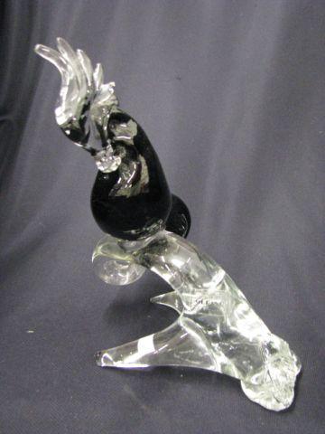 Appraisal: Italian Art Glass Figurine of a Bird on branch black