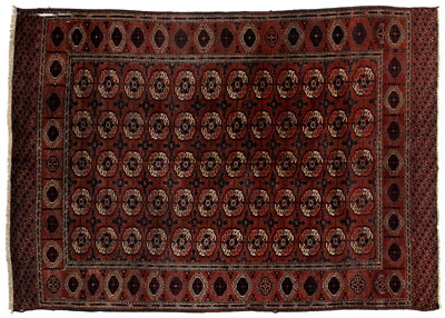 Appraisal: Finely woven Turkomen rug rows of guls on lattice ground