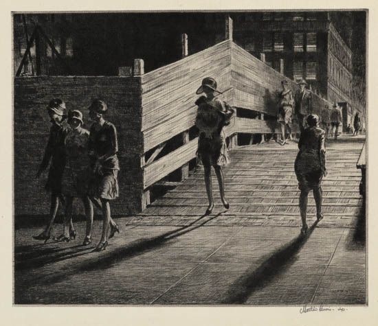 Appraisal: MARTIN LEWIS Fifth Avenue Bridge Drypoint x mm x inches