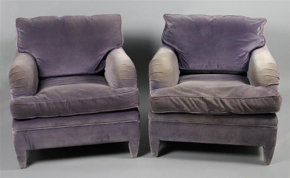 Appraisal: PAIR OF DONGHIA LAVENDER UPHOLSTERED VELVET CLUB CHAIRS WITH DOWN