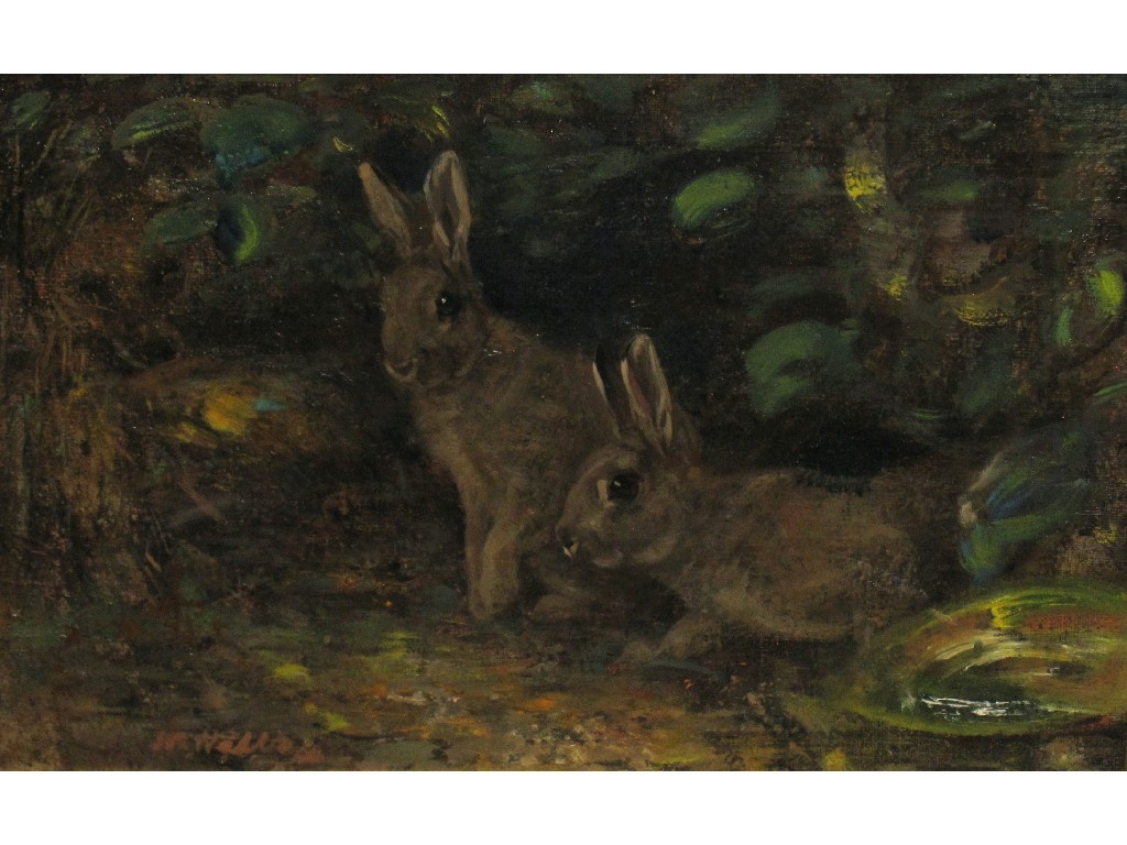 Appraisal: WILLIAM WALLS RABBITS AND FOX Oil on board signed recto