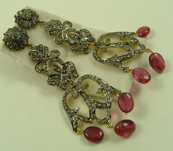 Appraisal: PAIR OF PINK TOURMALINE AND DIAMOND CHANDELIER EARRINGS K blackened