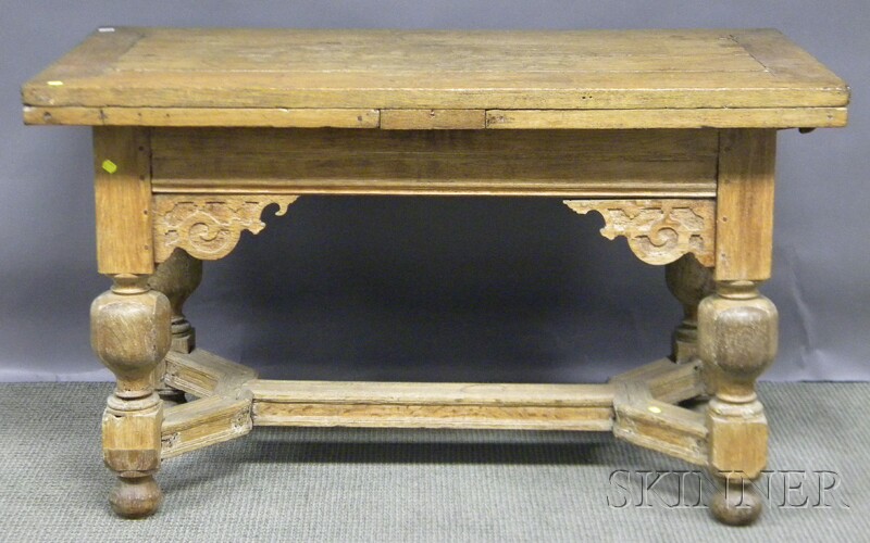 Appraisal: Dutch Baroque-style Carved Oak Draw-leaf Table ht lg wd leaf