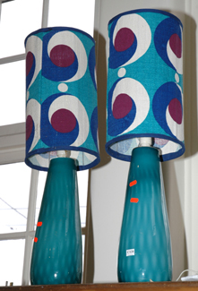 Appraisal: PAIR OF 'S GLASS LAMP BASES AND COTTON SHADES