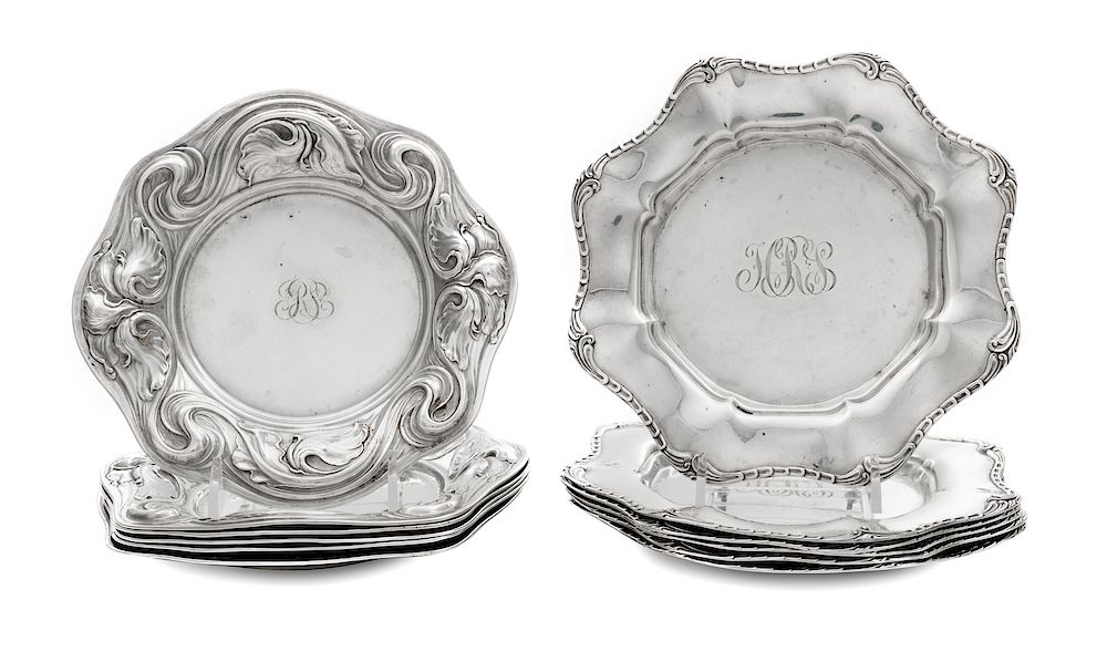 Appraisal: Two Sets American Silver Bread Plates Two Sets American Silver