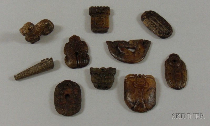 Appraisal: Ten Assorted Carved Hardstone Pendants and Other Items of various