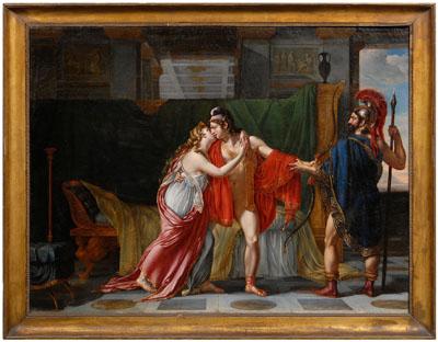 Appraisal: Period French neoclassical painting Paris leaving Helen of Troy for