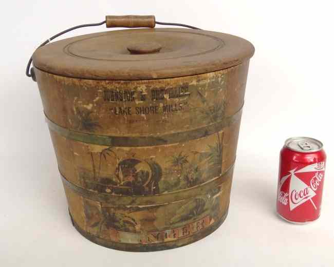 Appraisal: th c staved bucket with lid and swing handle Has