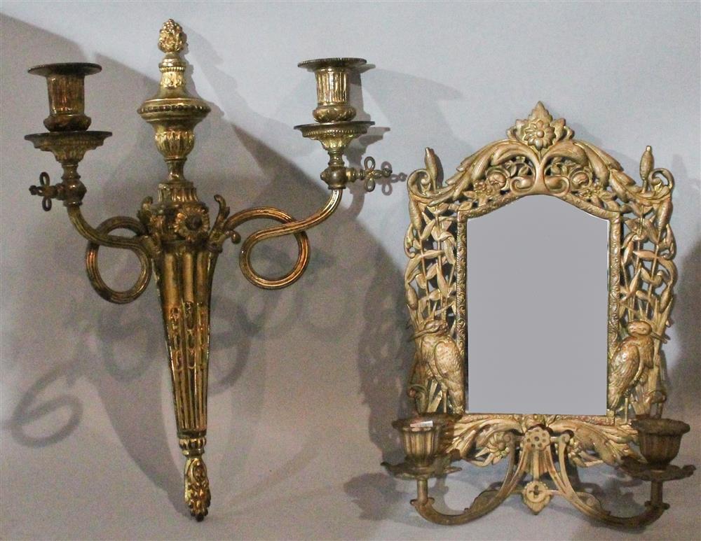 Appraisal: SINGLE GILT BRONZE TWO CANDLE WALL SCONCE AND SMALL BRONZE