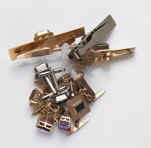 Appraisal: A collection of gem-set and k gold tie clips and