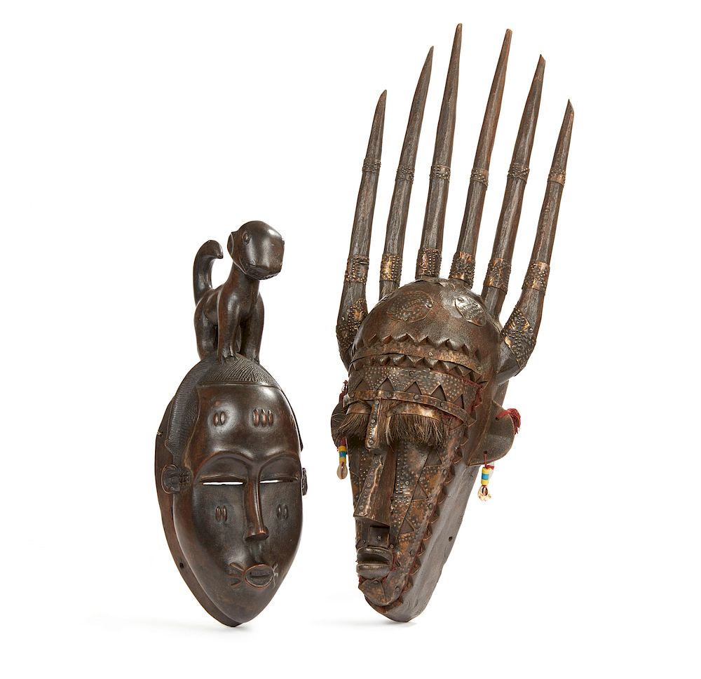 Appraisal: Baule Mask and Marka Mask Baule carved dark wood mask