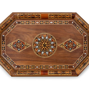 Appraisal: A Syrian Mosaic Marquetry Tray th Century Width inches Property