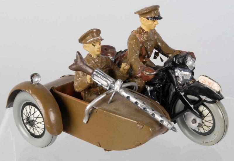 Appraisal: Elastolin Motorcycle with Tinplate Sidecar US or British Paint chipping