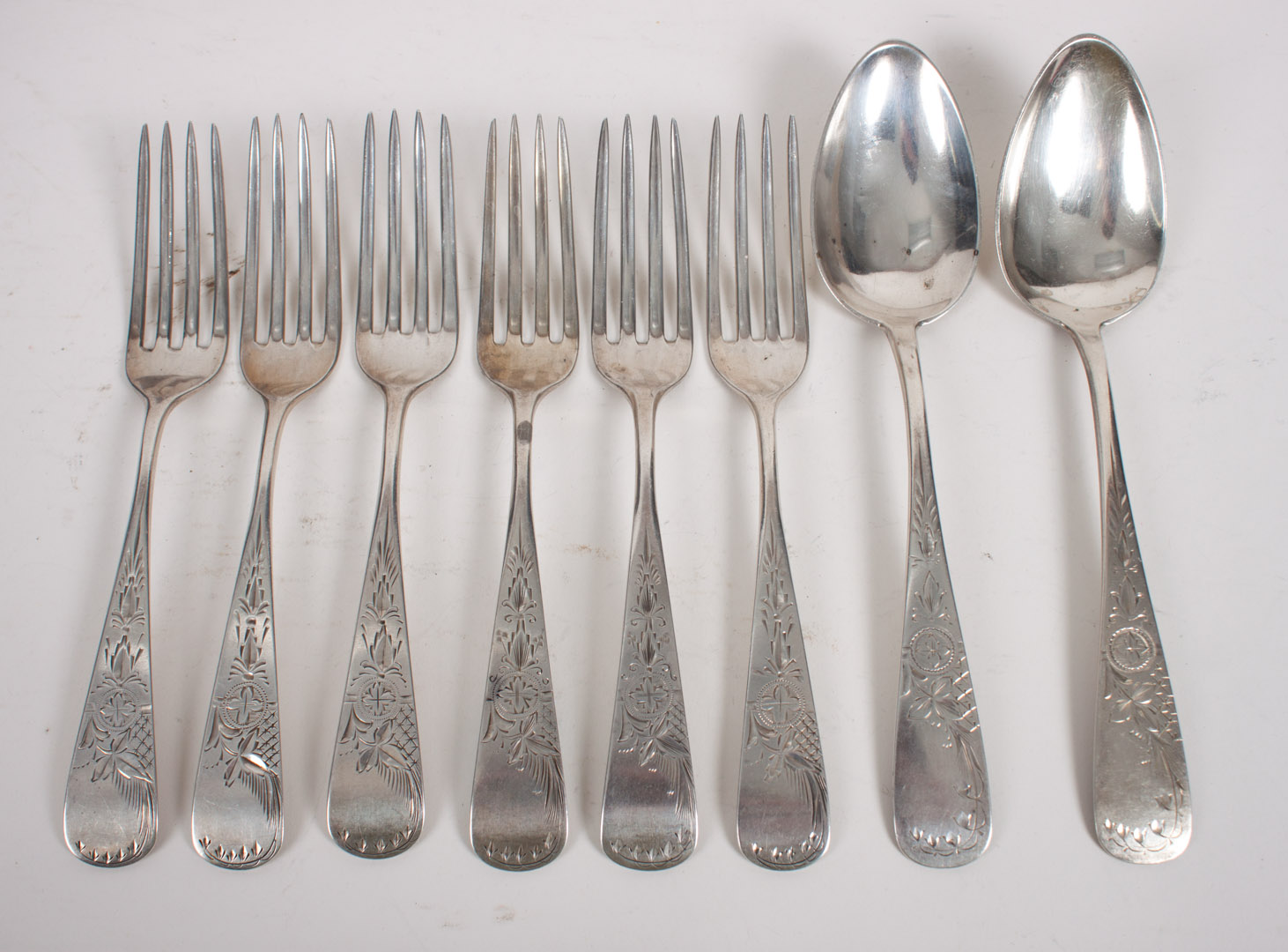 Appraisal: Eight Lissauer Co bright-cut flatware pieces including forks in L